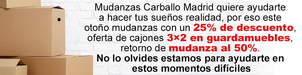 Mudanzas Carballo Madrid imagen de cajas con texto sobre descuentos